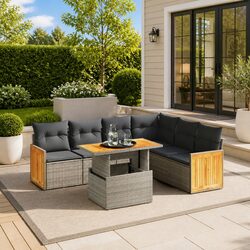 7 Piece Grey Garden Sofa Set with Cushions for Patio