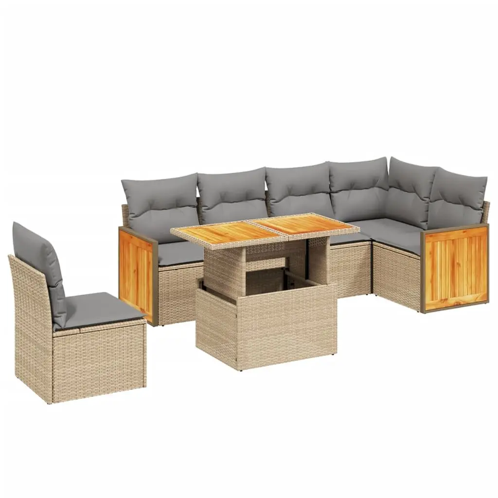 Garden Sofa Set Poly Rattan 7 Piece Modular Outdoor Furniture Beige