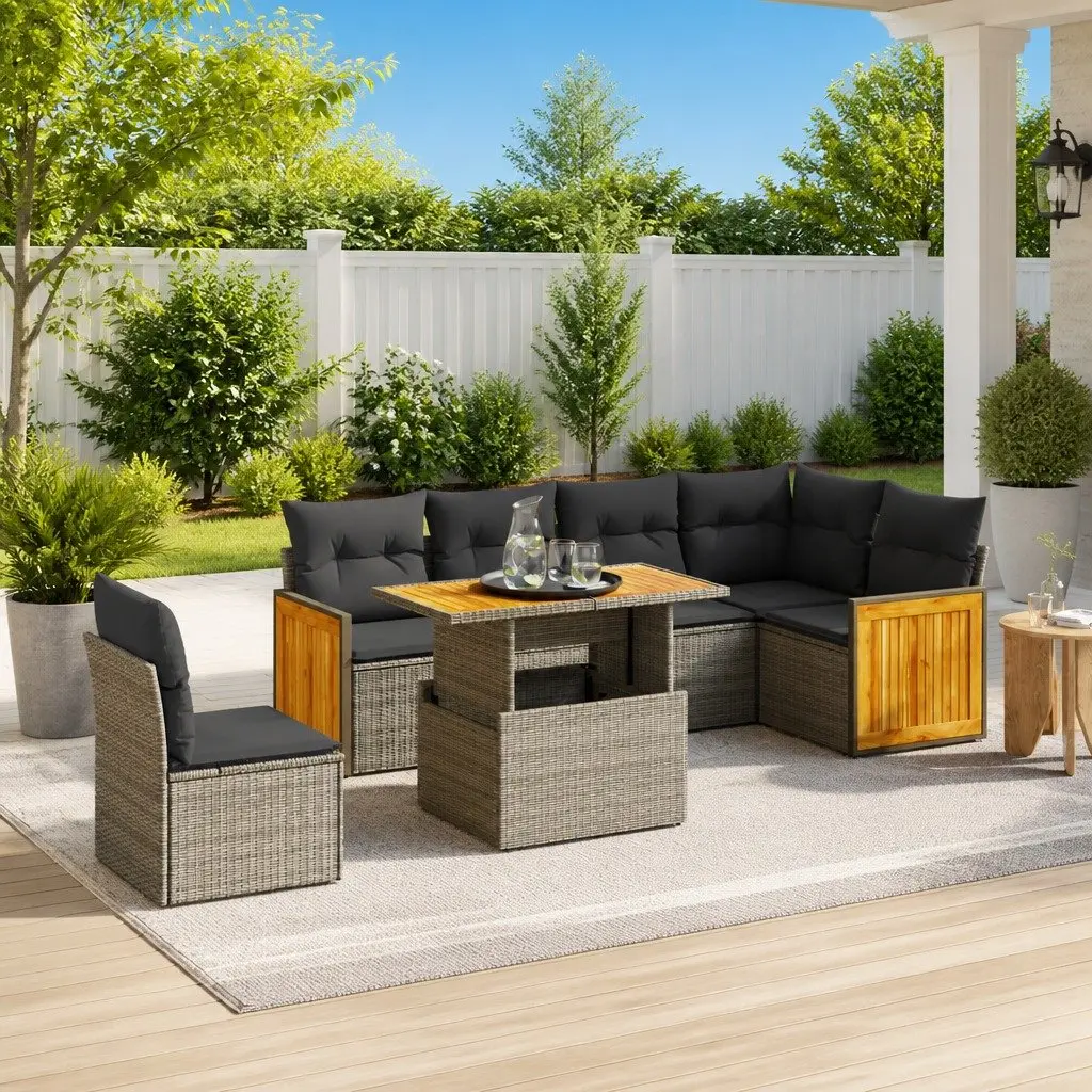 7 Piece Grey Poly Rattan Garden Sofa Set
