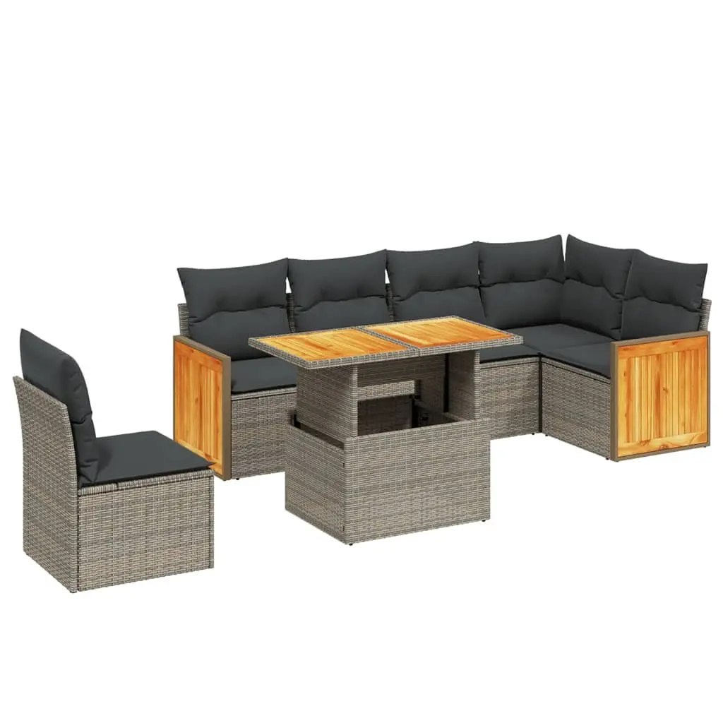7 Piece Grey Poly Rattan Garden Sofa Set