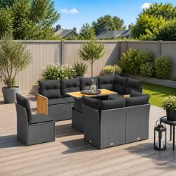Durable 9-Piece Rattan Garden Sofa Set with Cushions
