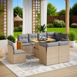 Beige Modular Garden Sofa Set 9 Piece Outdoor Furniture