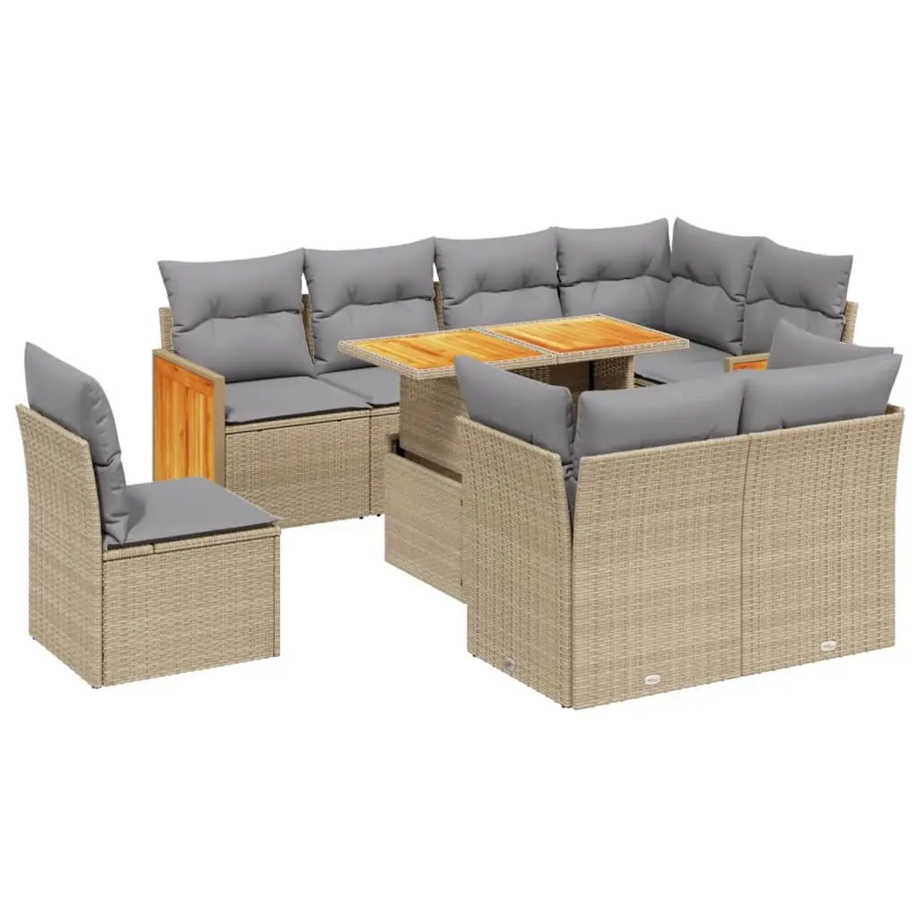 Beige Modular Garden Sofa Set 9 Piece Outdoor Furniture