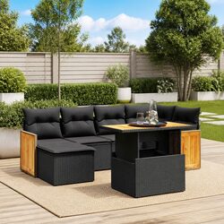 7-Piece Outdoor Patio Sectional Sofa Set in Black Rattan