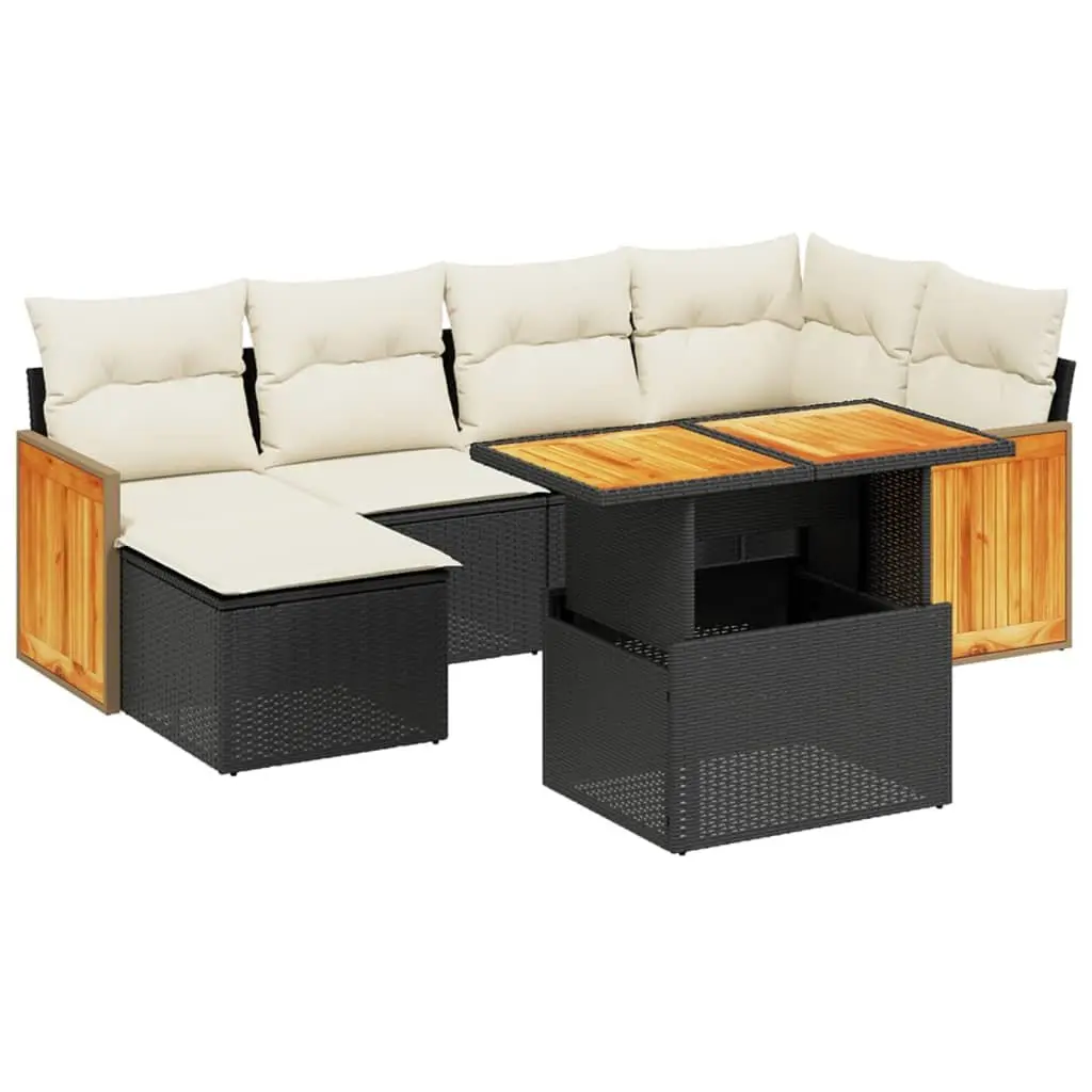 Garden Sofa Set PE Rattan 7 Piece Outdoor Furniture Black Patio Lounge