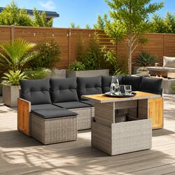 7-Piece Grey Outdoor Garden Sofa Set with Cushions