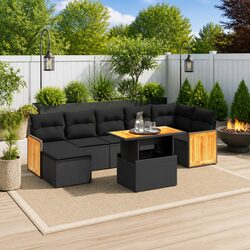 Black Modular Garden Sofa Set - 8 Pieces for Outdoor Comfort