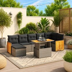 8-Piece Grey Poly Rattan Garden Sofa Set for Outdoors