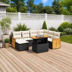 8 Piece Modular Black Poly Rattan Garden Sofa Set