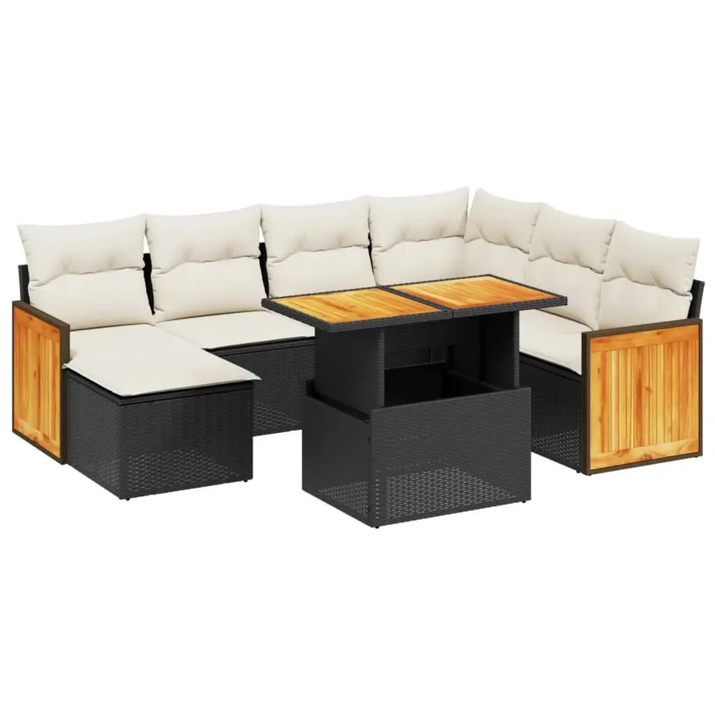 8 Piece Modular Black Poly Rattan Garden Sofa Set