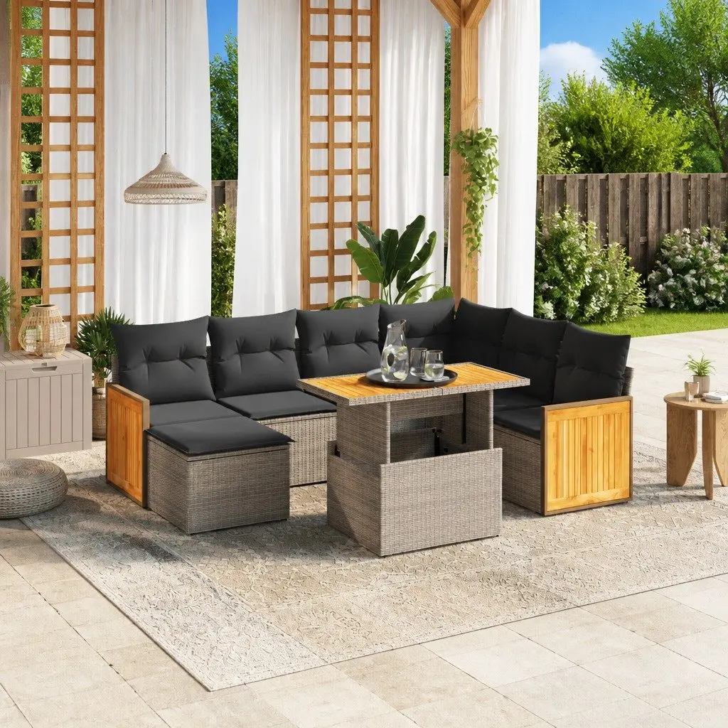 Garden Sofa Set PE Rattan 8 Piece Outdoor Furniture Grey Modular with Cushions