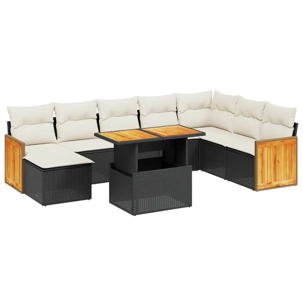 Garden Sofa Set PE Rattan 9 Piece Outdoor Furniture with Cushions Black