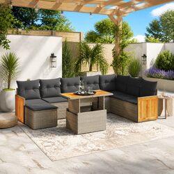 9 Piece Grey Poly Rattan Garden Sofa Set for Outdoor Spaces