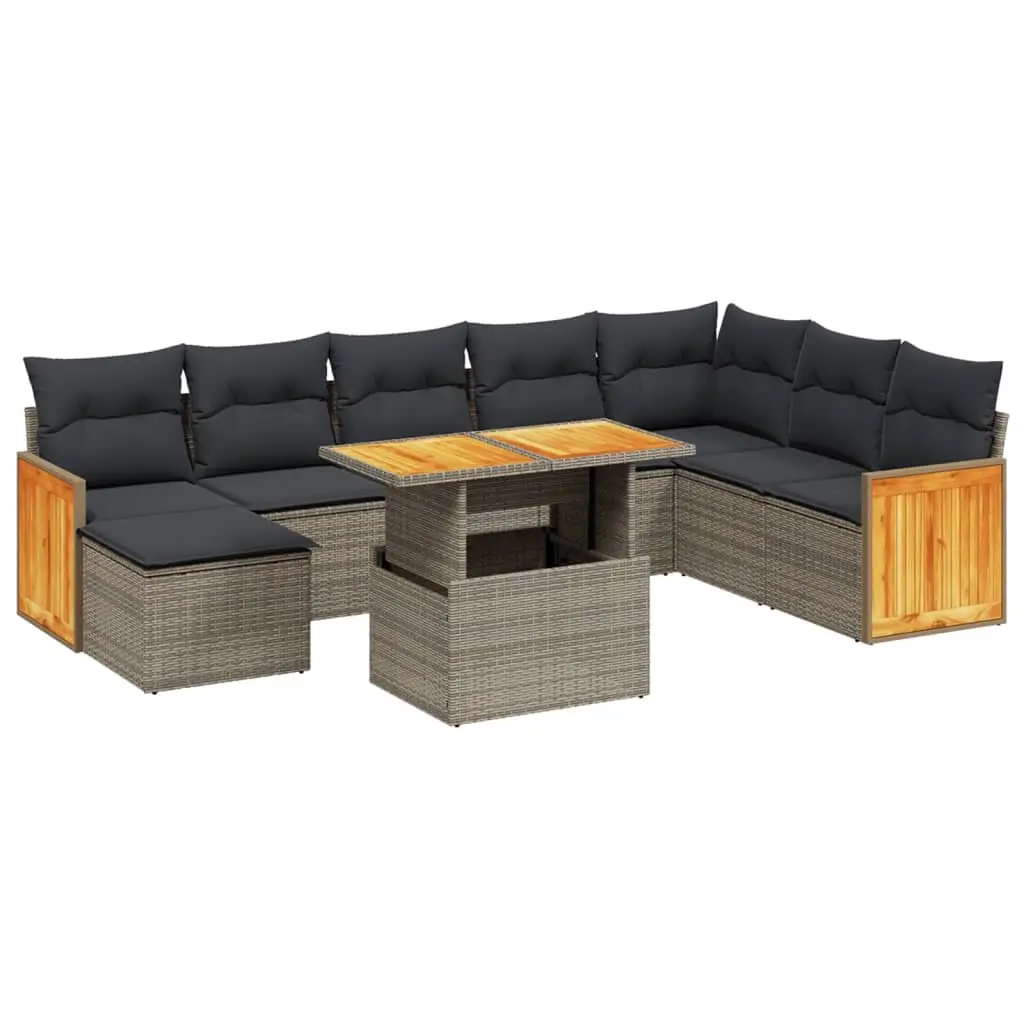 Garden Sofa Set PE Rattan 9 Piece Grey Outdoor Furniture Patio Sectional