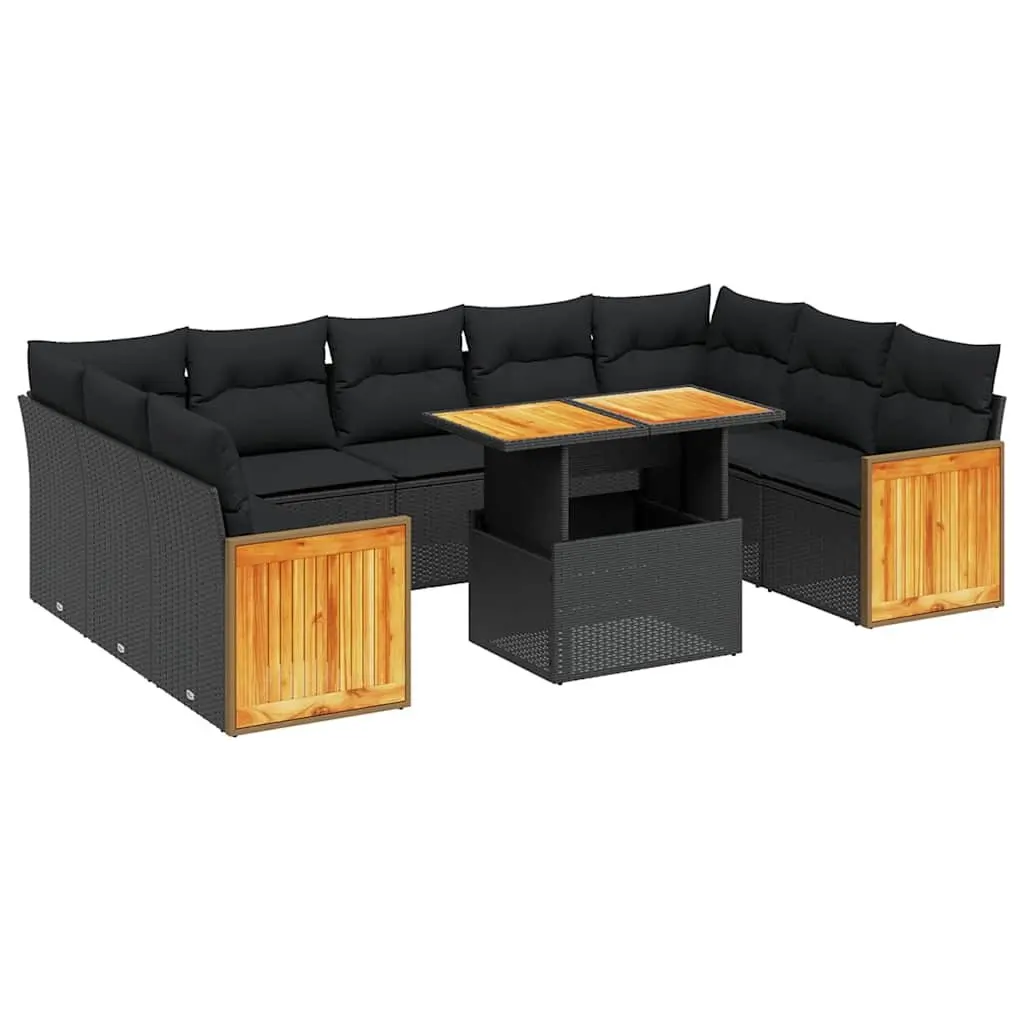 Garden Sofa Set PE Rattan 10 Piece Modular Outdoor Patio Furniture Black