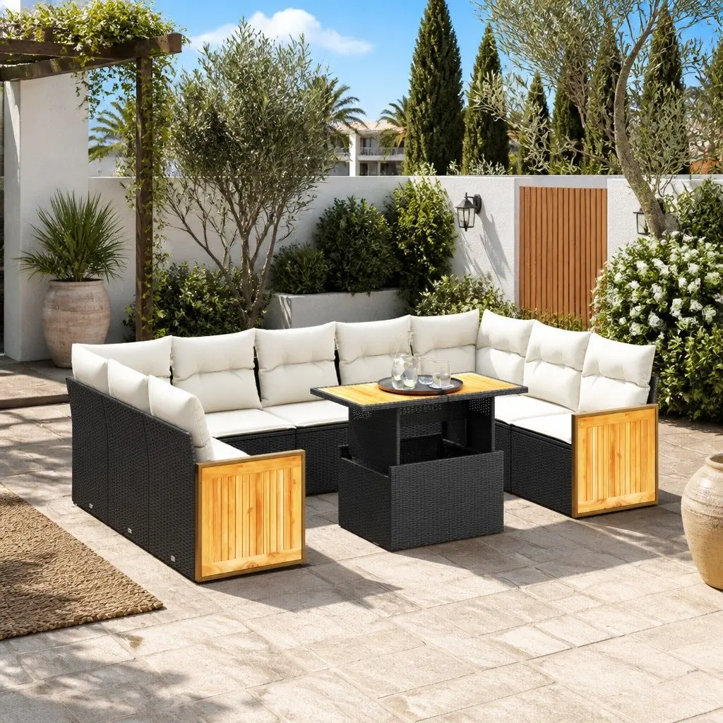 10-Piece Black Outdoor Garden Sofa Set