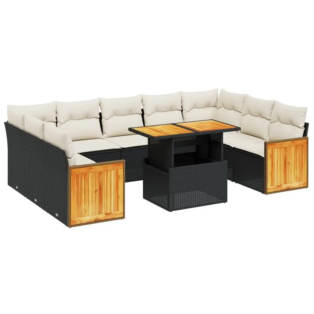 10-Piece Black Outdoor Garden Sofa Set