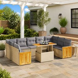 Beige Poly Rattan 10 Piece Garden Sofa Set for Outdoors