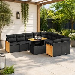 Durable Black Poly Rattan 10 Piece Garden Sofa Set