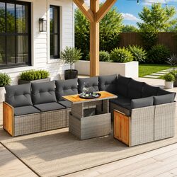 10-Piece Grey Modular Rattan Garden Sofa Set
