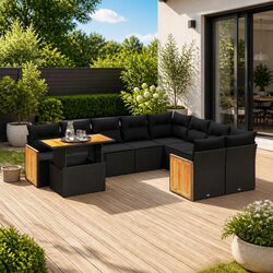 Garden Sofa Set 10 Piece Outdoor Furniture Patio Lounge Black Poly Rattan