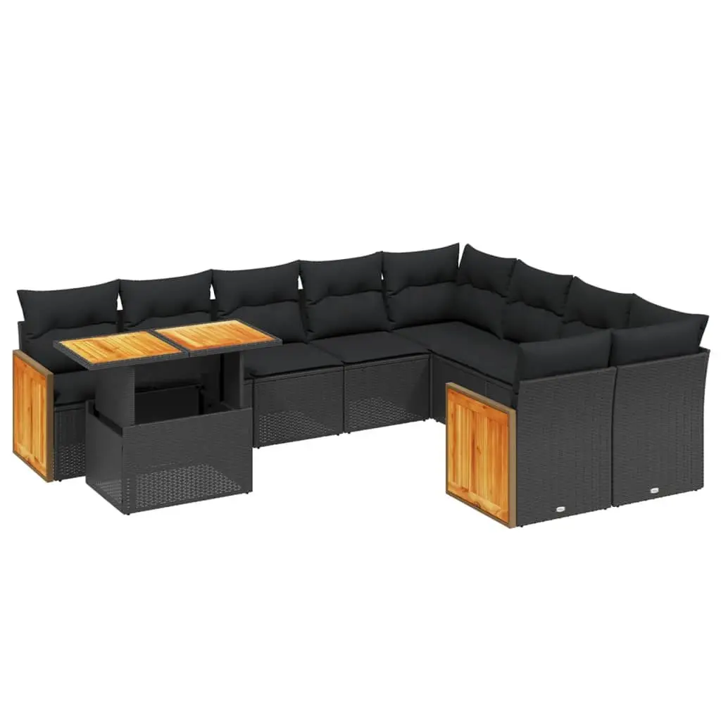10 Piece Modular Black Rattan Garden Sofa Set