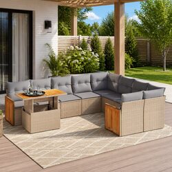 Beige Modular Garden Sofa Set - 10 Piece Outdoor Lounge