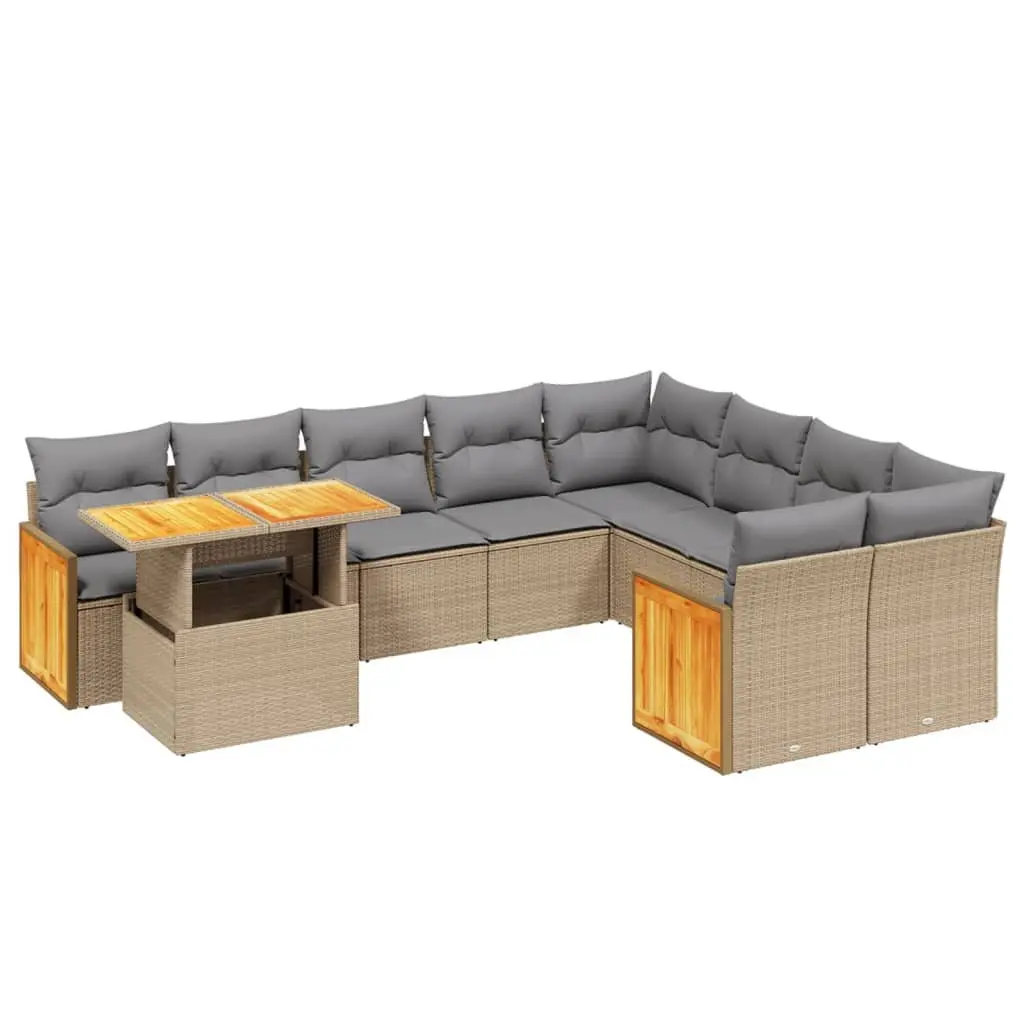 Garden Sofa Set 10 Piece Outdoor Furniture Beige Poly Rattan Patio Lounge