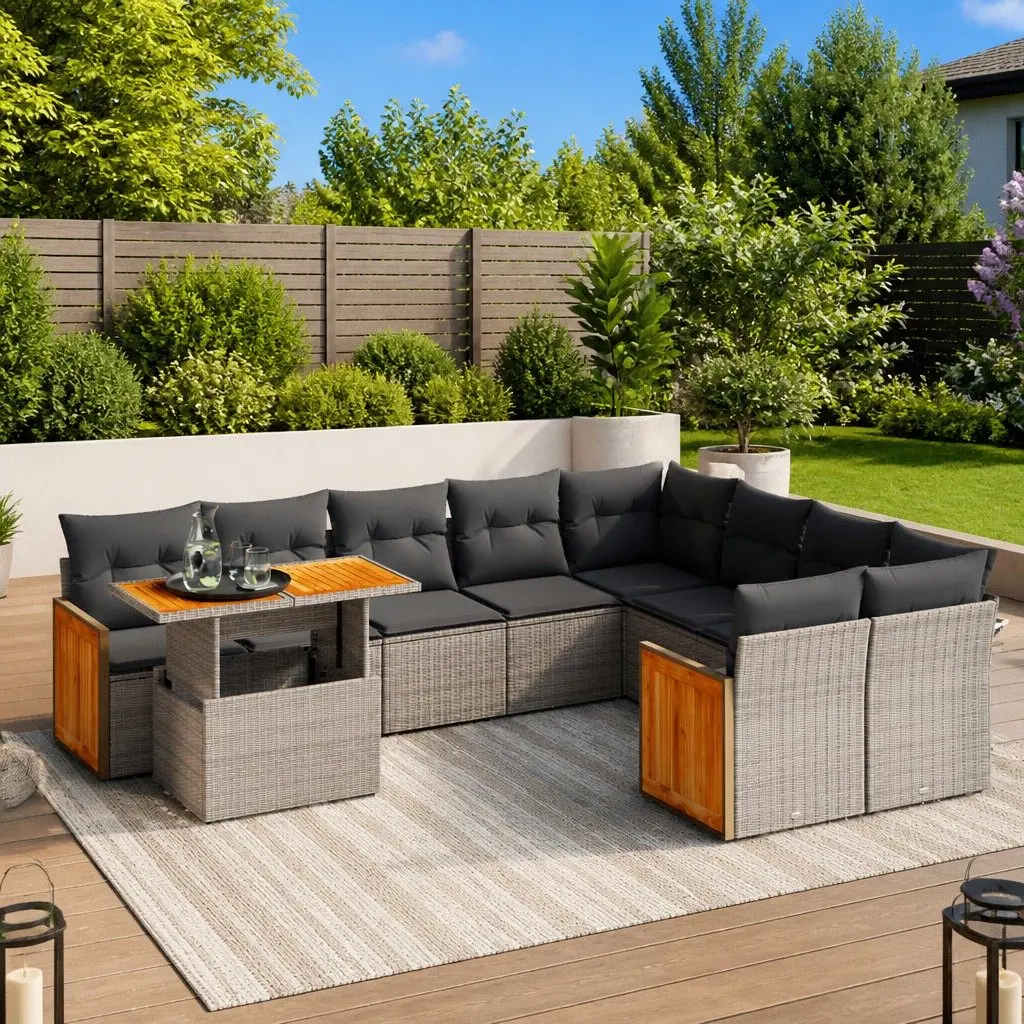 Grey Rattan 10 Piece Modular Garden Sofa Set