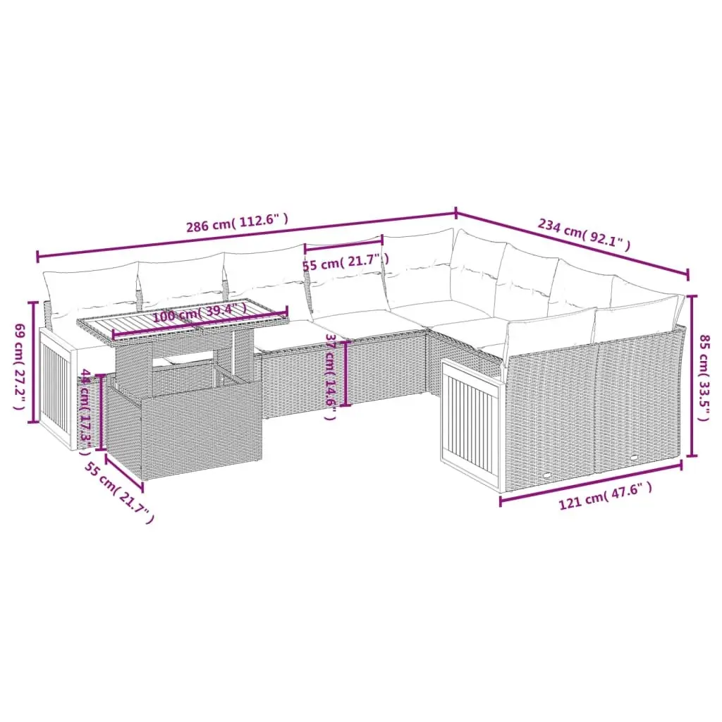 Grey Rattan 10 Piece Modular Garden Sofa Set