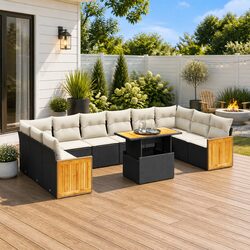 Premium Modular 11-Piece Black Poly Rattan Garden Sofa Set
