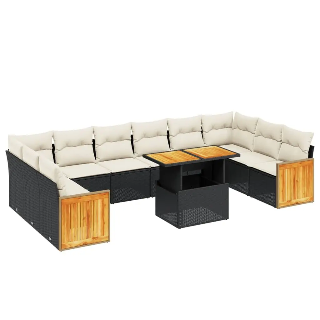 Modular 11-Piece Black Poly Rattan Garden Sofa Set