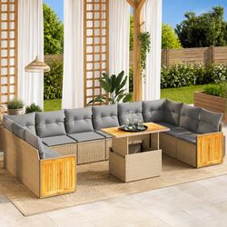 11-Piece Beige Modular Garden Sofa Set for Outdoor Spaces