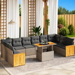 Premium 11-Piece Garden Sofa Set in Grey Poly Rattan