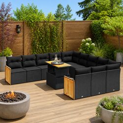 Stylish Black 11 Piece Garden Sofa Set with Cushions