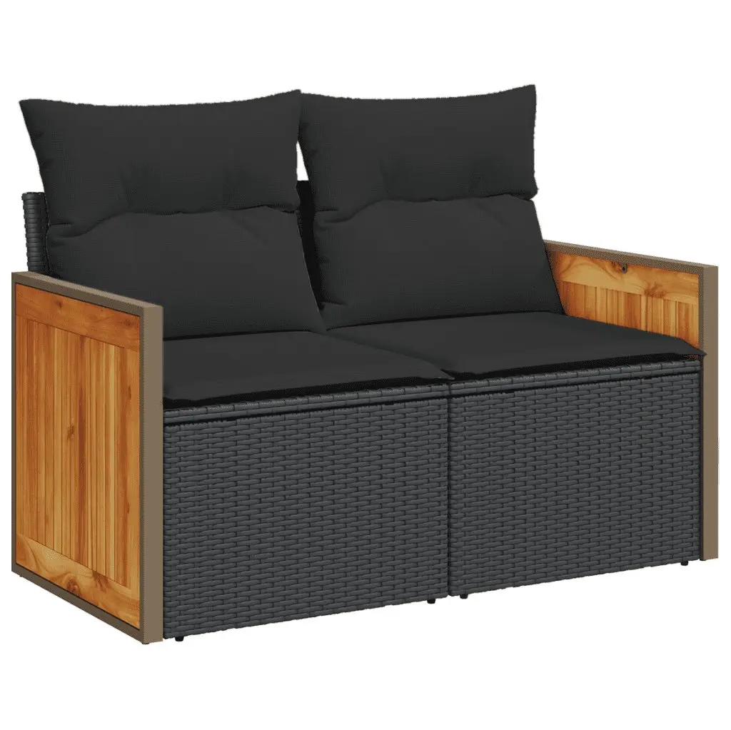 Black 11 Piece Garden Sofa Set with Cushions