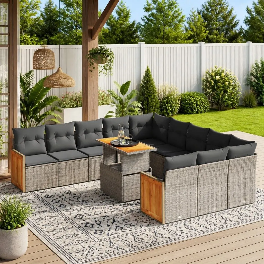 Modular 11 Piece Outdoor Sofa Set in Grey Poly Rattan