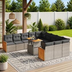 Modular 11 Piece Outdoor Sofa Set in Grey Poly Rattan
