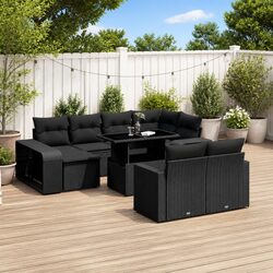 Premium 11 Piece Black Poly Rattan Garden Sofa Set