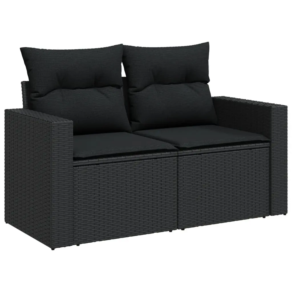 Outdoor Furniture Set Poly Rattan 11 Piece Black Garden Sofa with Cushions and Table