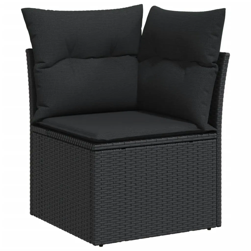 Outdoor Furniture Set Poly Rattan 11 Piece Black Garden Sofa with Cushions and Table