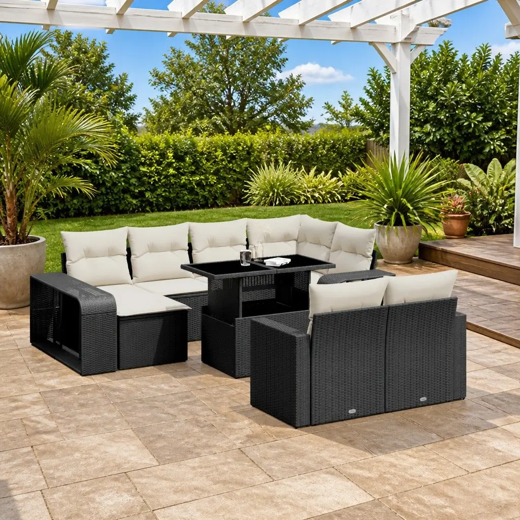 Outdoor Sofa Set PE Rattan 11 Piece Black Modular Patio Furniture