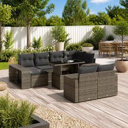 11-Piece Modular Garden Sofa Set with Grey Cushions