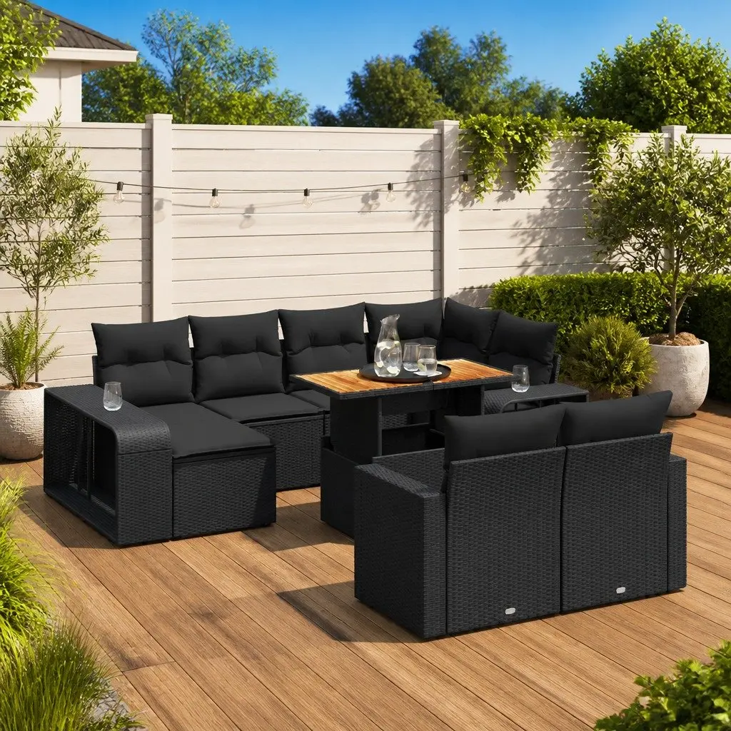 Garden Sofa Set PE Rattan 11 Piece Modular Patio Furniture Black