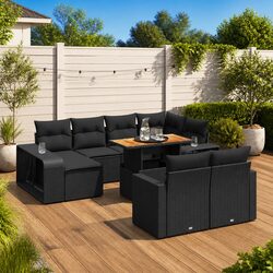 Durable 11 Piece Garden Sofa Set in Black Poly Rattan