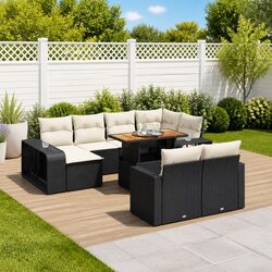 11 Piece Black Poly Rattan Garden Sofa Set with Cushions