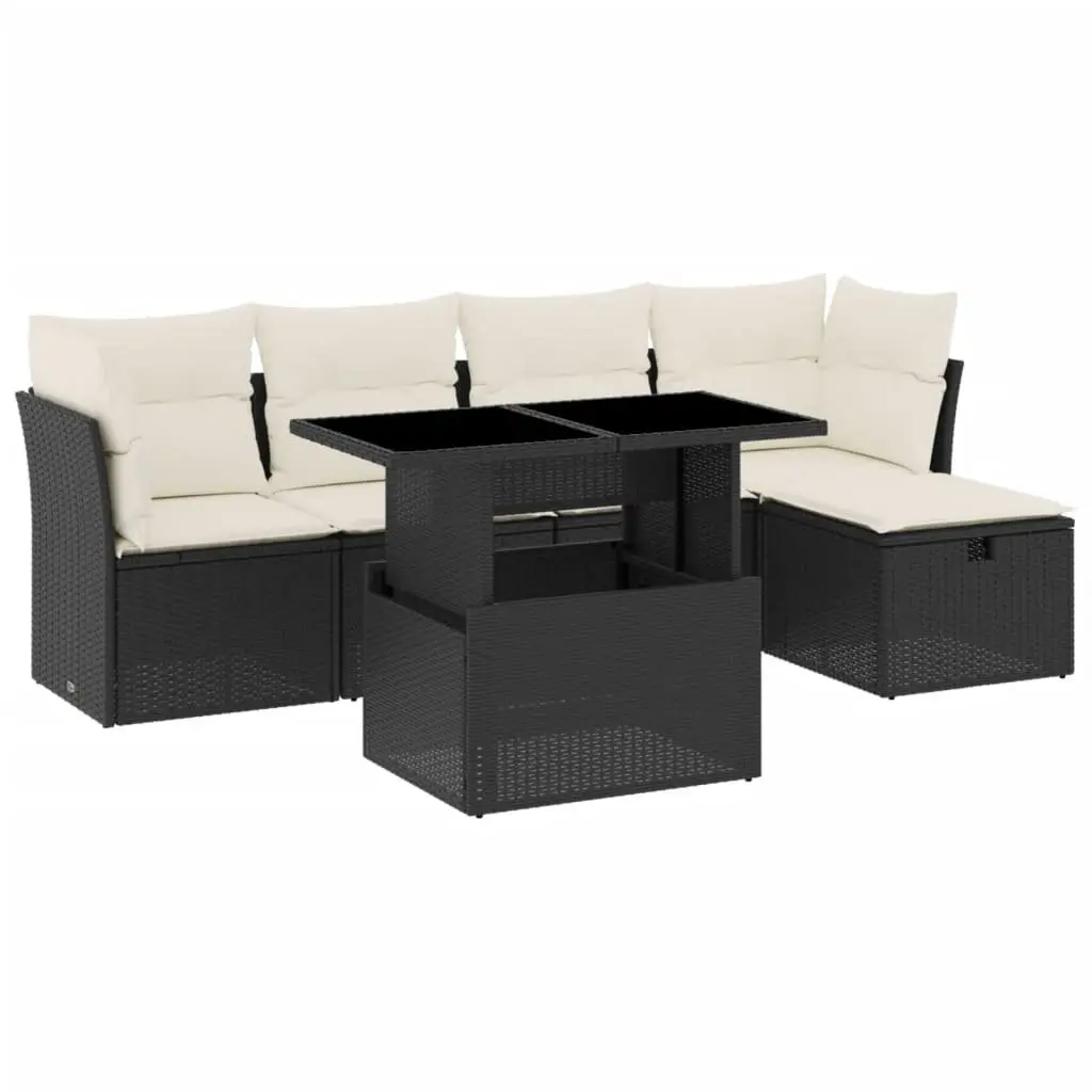 6 Piece Modular Garden Sofa Set with Cushions in Black