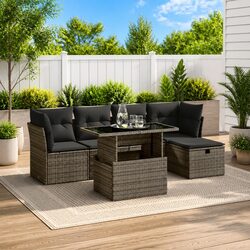 Modular 6 Piece Grey Poly Rattan Garden Sofa Set