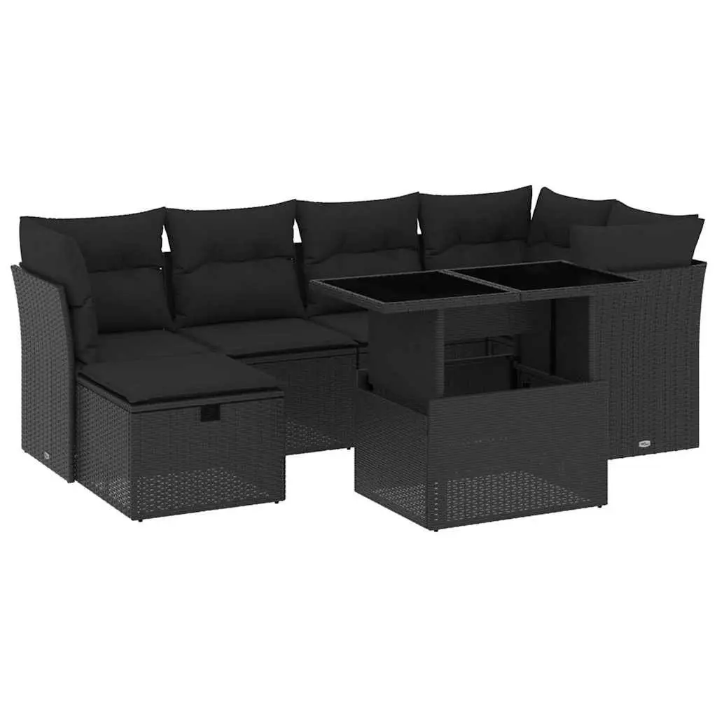 7 Piece Garden Sofa Set PE Rattan Modular Outdoor Furniture Black