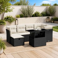7-Piece Black Rattan Outdoor Sofa Set with Cushions